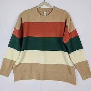 NEW Sew In Love Autumn Love Lightweight Cream Striped Crewneck Sweater Sz 3X
